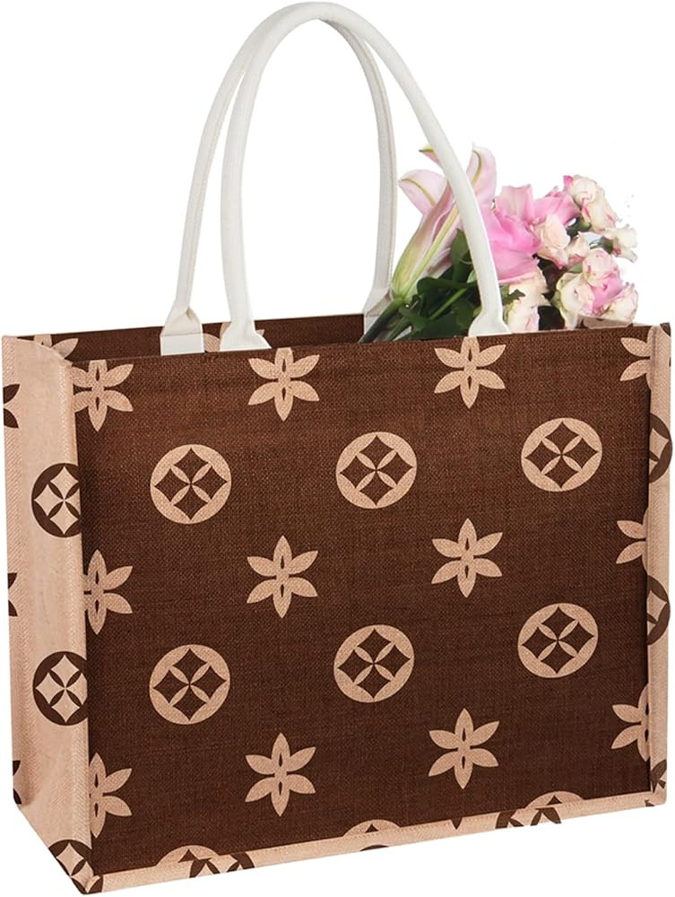 Bluenut Large-Beach-Bag-Jute-Straw-Bag-Beach-Tote-Burlap-Shoulder-Reusable-Grocery-Shoulder-Handb... | Amazon (US)