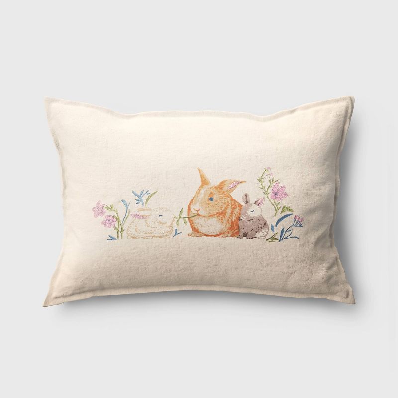 Printed Bunny Easter Lumbar Throw Pillow with Zipper Ivory - Threshold™ | Target