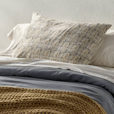 King Euro Heavyweight Linen Blend Throw Decorative Pillow Grid Print - Casaluna