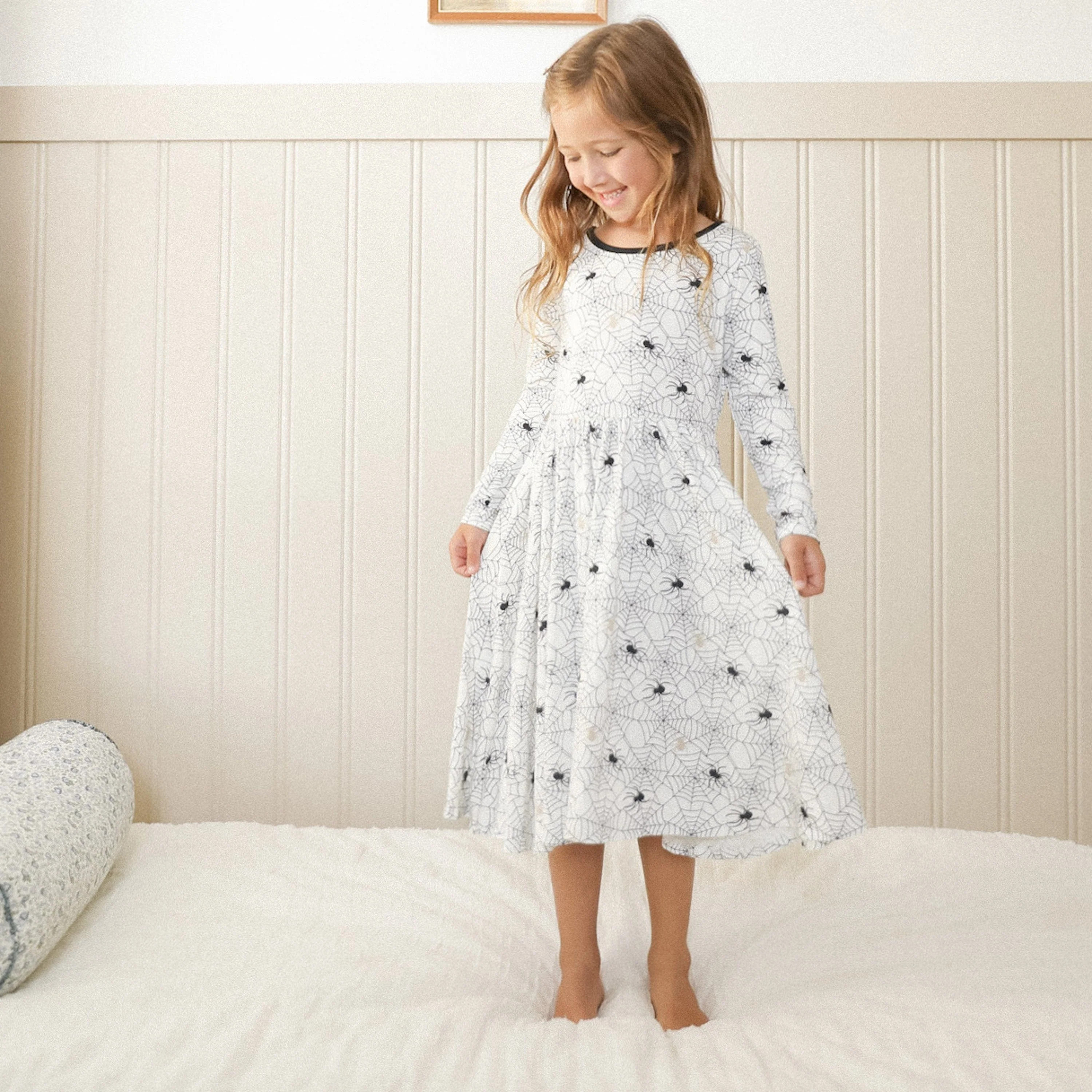 Long Sleeve Twirl Dress in Spider | Kyte BABY