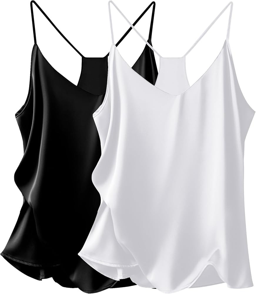 Ekouaer Womens Satin Cami Tops 2 Pack V Neck Silk Camisole Tank Top Spaghetti Strap Racerback Cam... | Amazon (US)