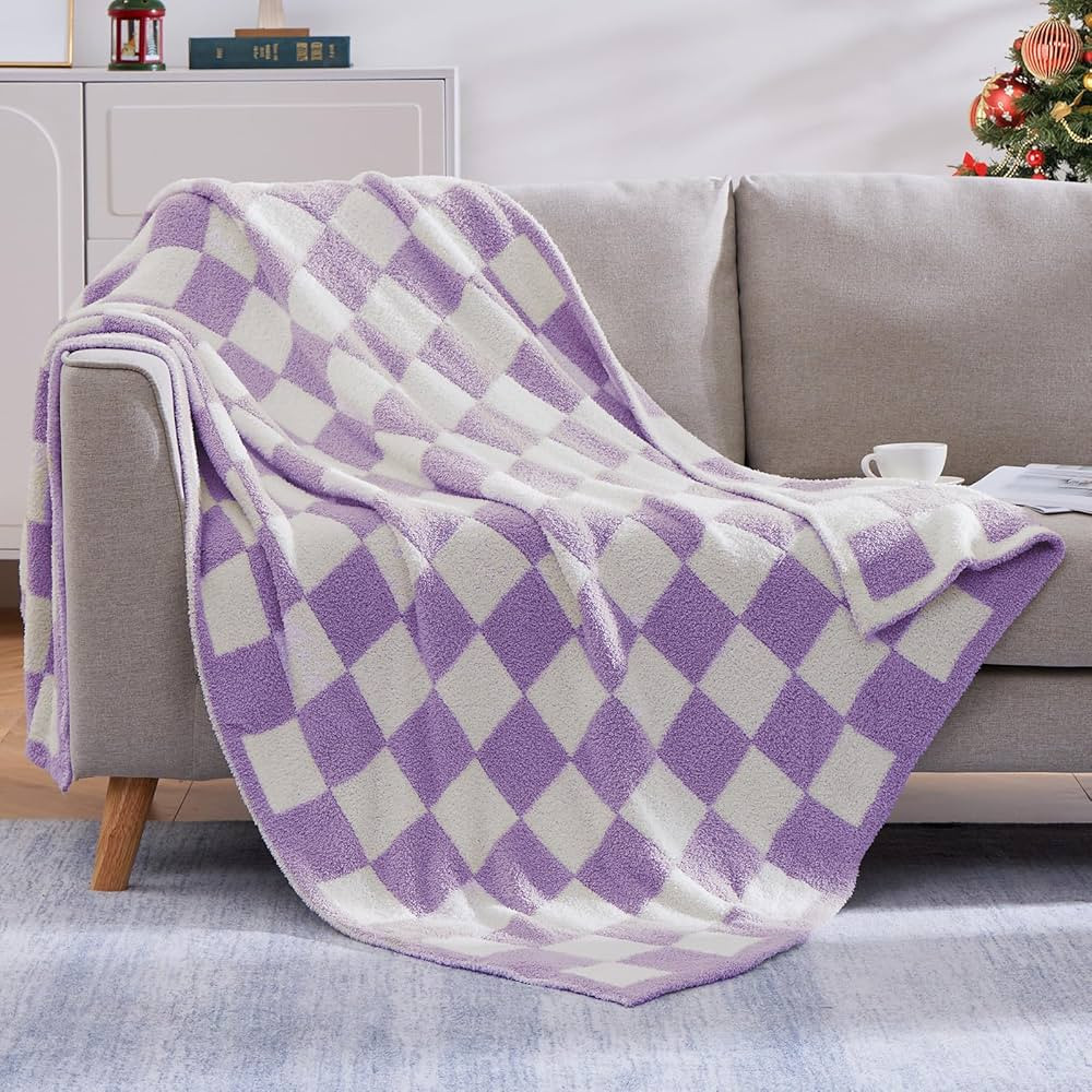 WRENSONGE Checkered Throw Blanket, Purple Soft Cozy Fluffy Warm Hand Made Throw Blankets for Couc... | Amazon (US)
