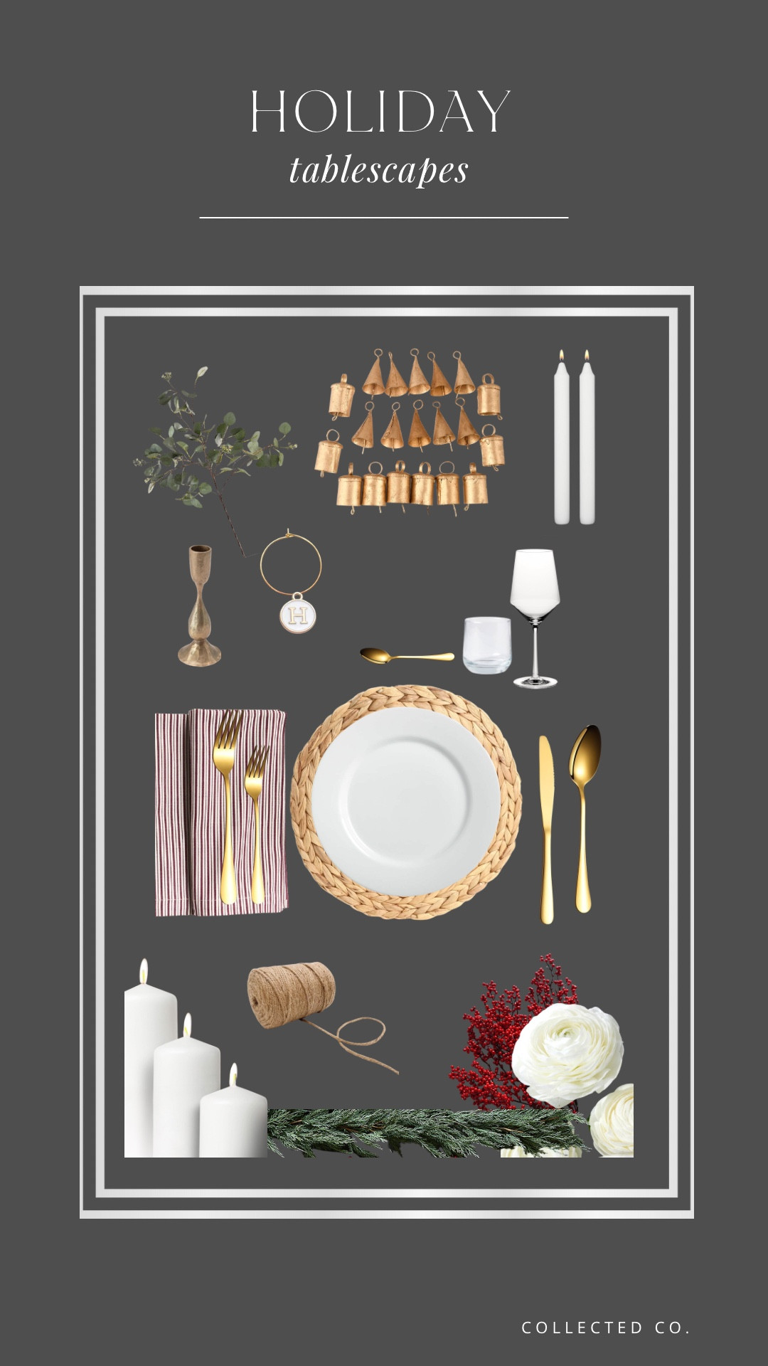 Setting the table will never get old✨You can keep your everyday staples and add a few festive touches – some of our favorites are bells, garland, berries, ranunculus, twine, rosemary.. and wine charms are always a hosting staple!🎄❤️