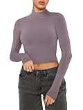 REORIA Women's Basic Cute Mock Turtleneck Long Sleeve Ribbed Tight Tshirts Crop Tops | Amazon (US)