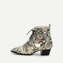 Snakeskin Print Lace Up Ankle  Boots | SHEIN