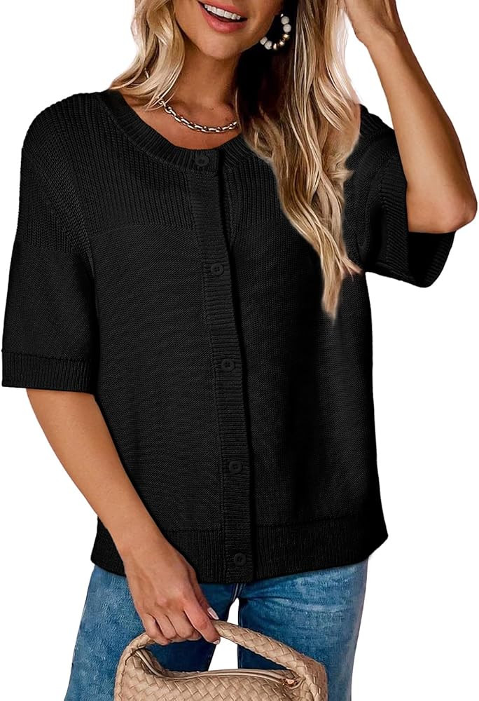 Dokotoo Womens Cardigans Lightweight Summer Short Sleeve Cardigan Casual Button Down Solid Open F... | Amazon (US)