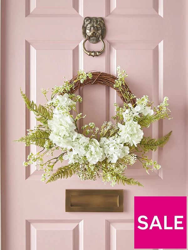 The Very Collection Rattan Wreath with Peonies and Ferns (60cm) | Very (UK)