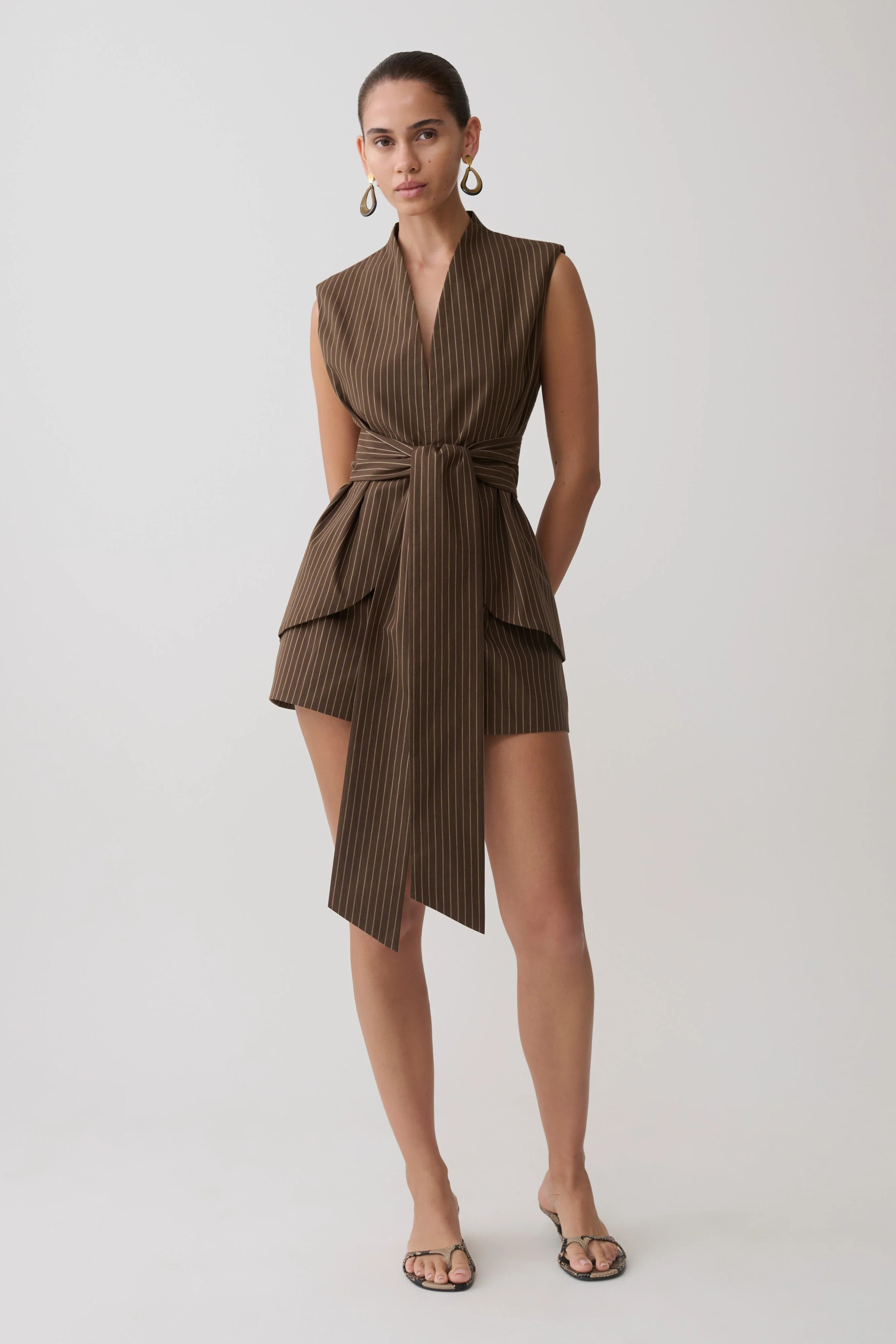 Alina Waist Tie Sleeveless Top - Chocolate | MESHKI US