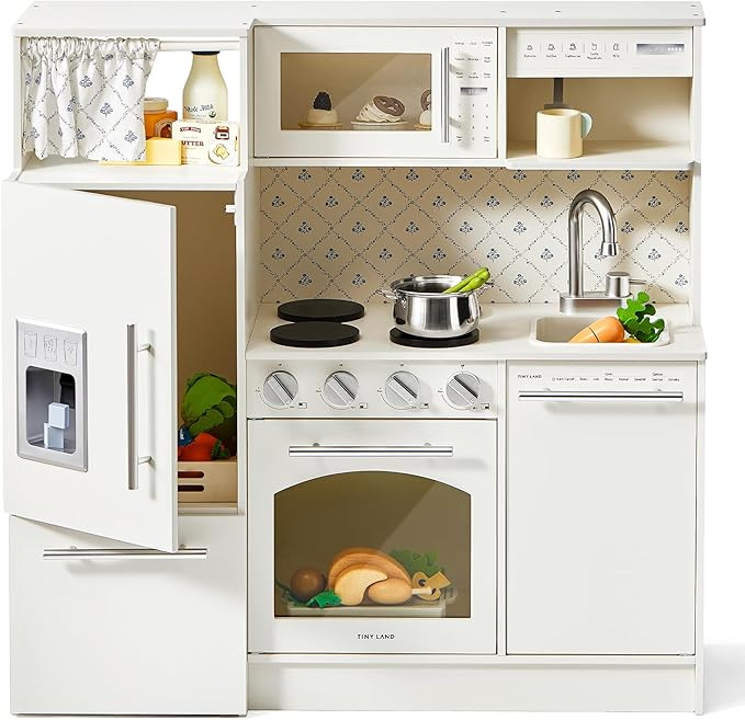 Tiny Land Play Kitchen for Kids, Upgraded Wooden Kitchen Toy with Complete Play Areas, Pretend Co... | Amazon (US)