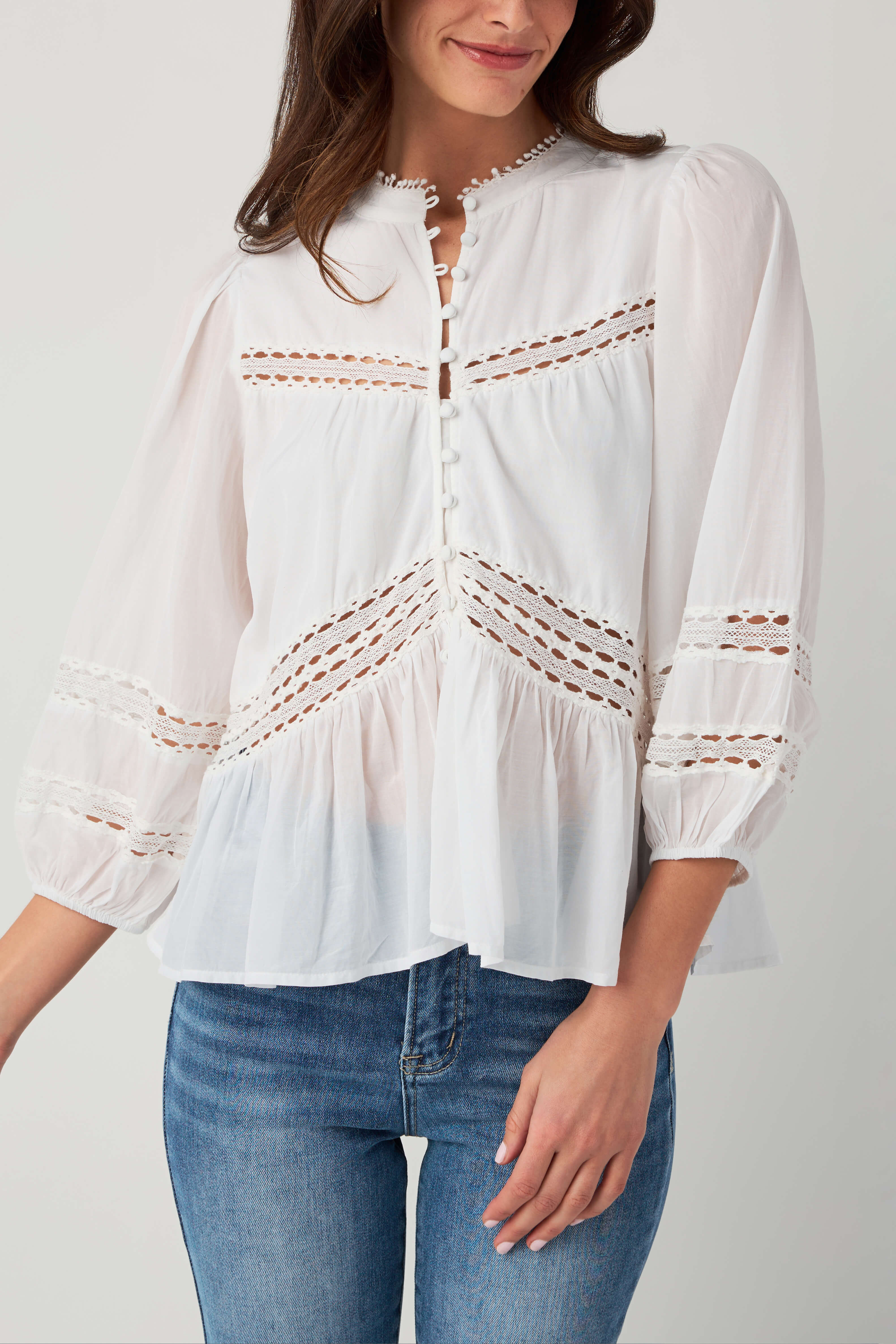 Elan Crochet Detail Button Up Top | Social Threads