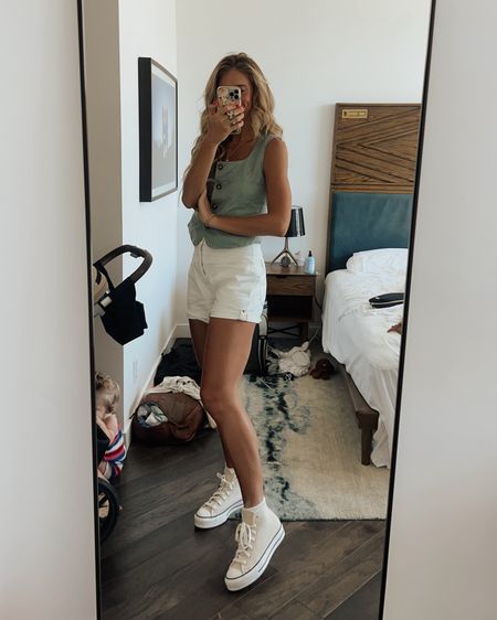 All Abercrombie is on sale + extra 15% off with my code DRESSFEST
size small in top and sized down to 26 in shorts
I usually size down half size in all converse