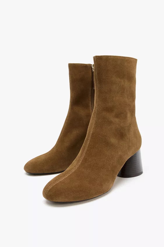 SPLIT LEATHER WIDE HEELED ANKLE BOOTS | Zara Canada