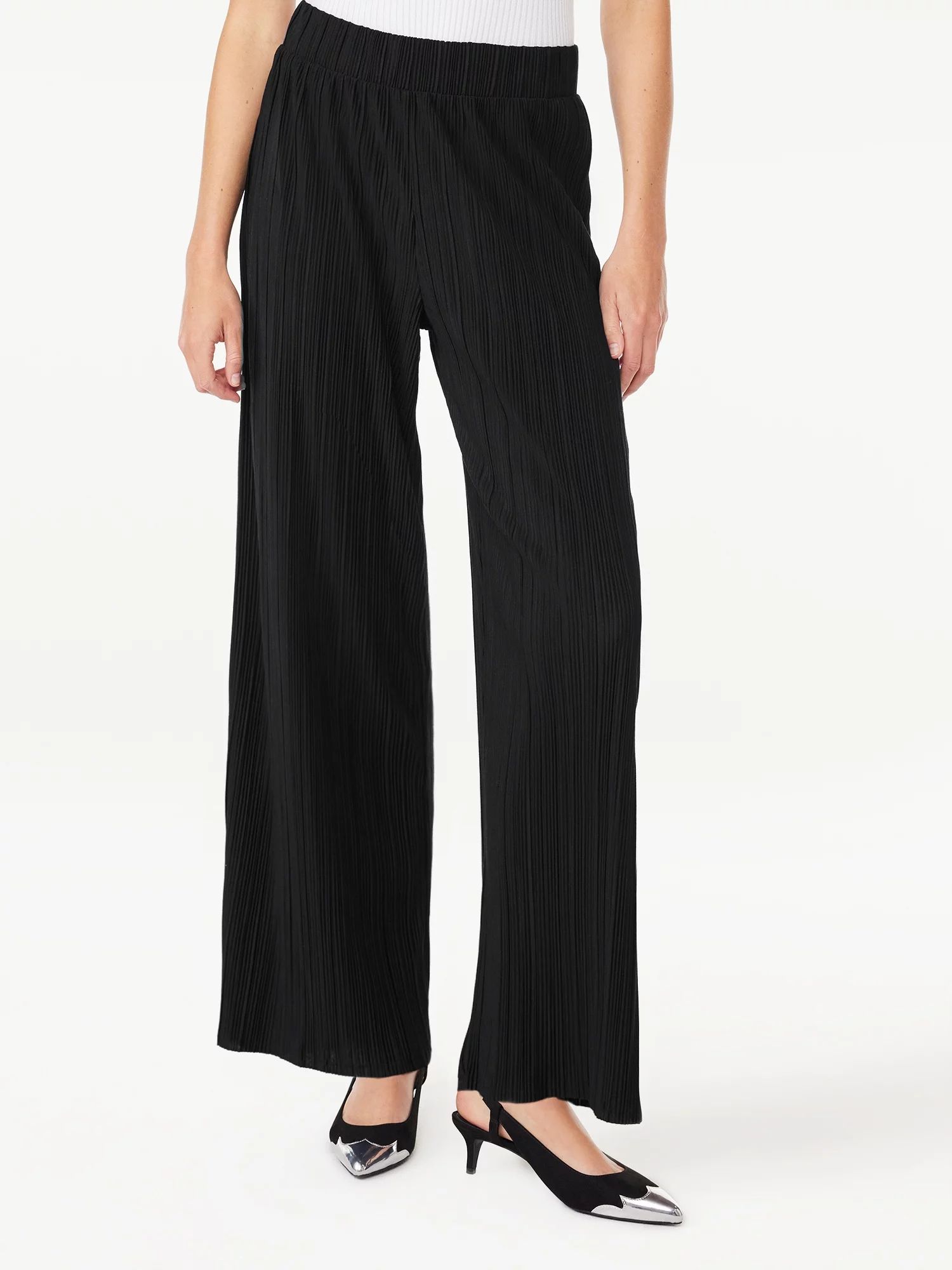 Scoop Women's Crinkle Knit Wide Leg Pants, XS-XXL | Walmart (US)