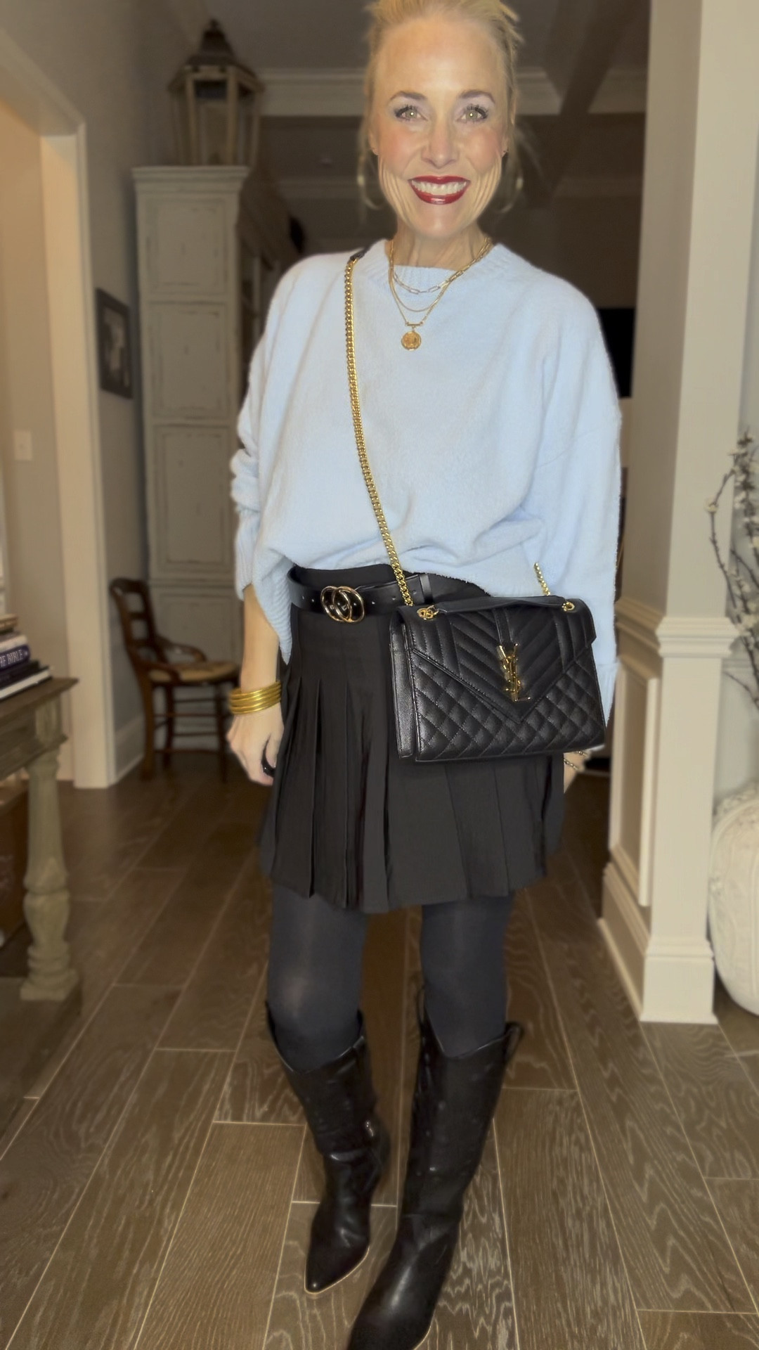 Today makes 10 years since Eric’s and my very first date, so it’s only fitting we do something fun. And this fun, flirty outfit is the perfect look. It just makes me happy to wear it! I love that this skirt that actually has built-in shorts!! I paired it with this great Free People inspired sweater in a beautiful blue, black belt, tights, and cowboy boots. The YSL bag finishes it off. 

The skirt runs small, so I’d recommend sizing up one. I’m in a large in the skirt and a medium in the sweater. 

#LTKover40 #LTKstyletip #LTKmidsize