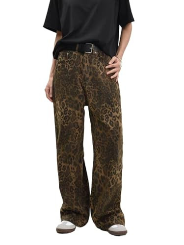 OCUH Y2K Leopard Print Pants Casual Loose Beggy Vintage Denim Pants Leopard Print Jeans Jeans for Women (Leopard,XXL,XX-Large) | Amazon (US)