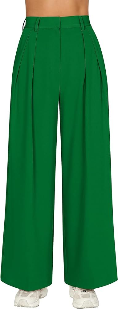 GOKATOSAU Women's Loose Fit High Elastic Waisted Wide Leg Straight Long Trousers Suit Pants | Amazon (US)
