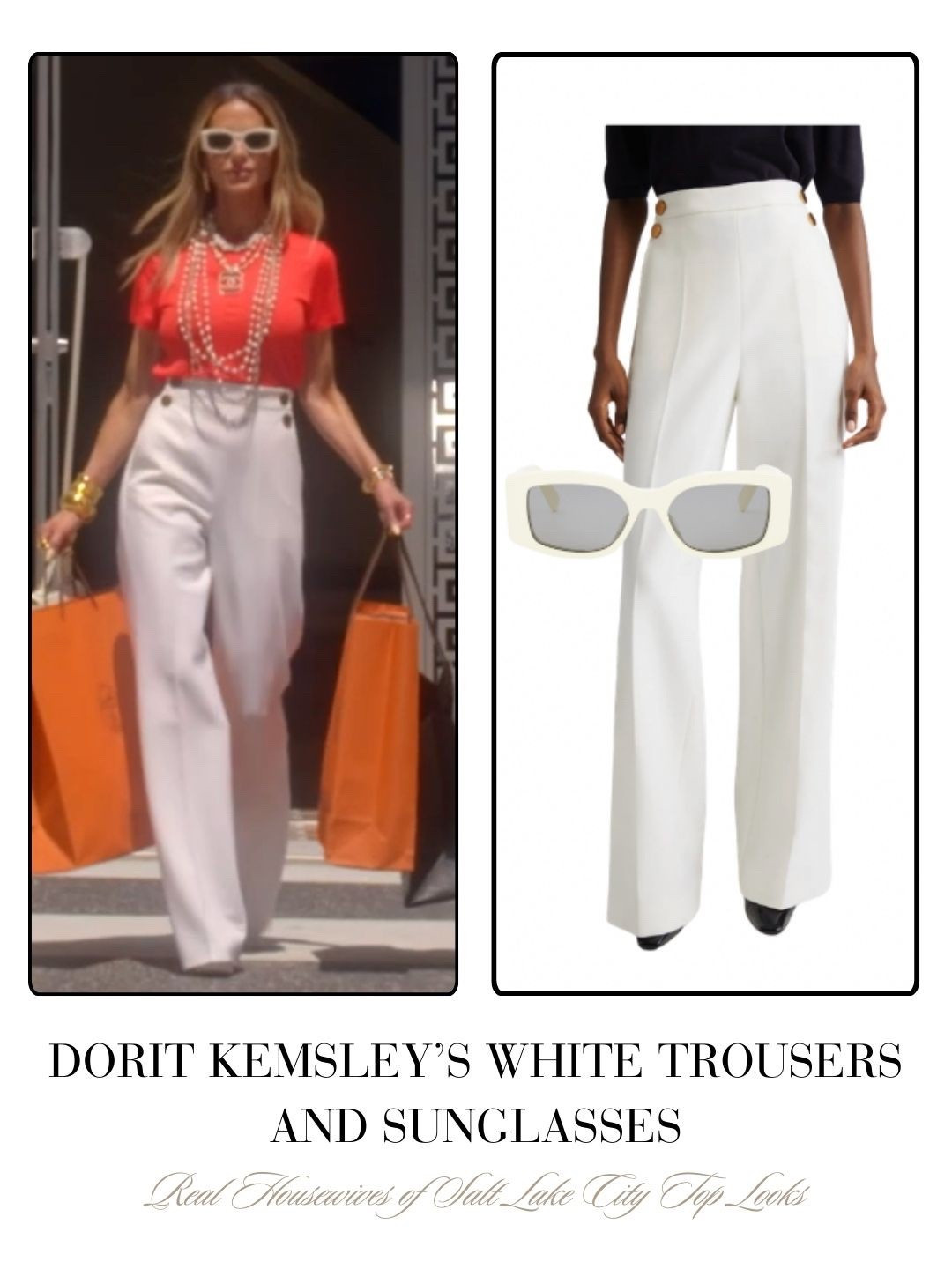 Dorit Kemsley’s White Trousers and Sunglasses 
