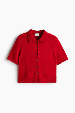 Short-Sleeved Cardigan with Collar | H&M (US + CA)