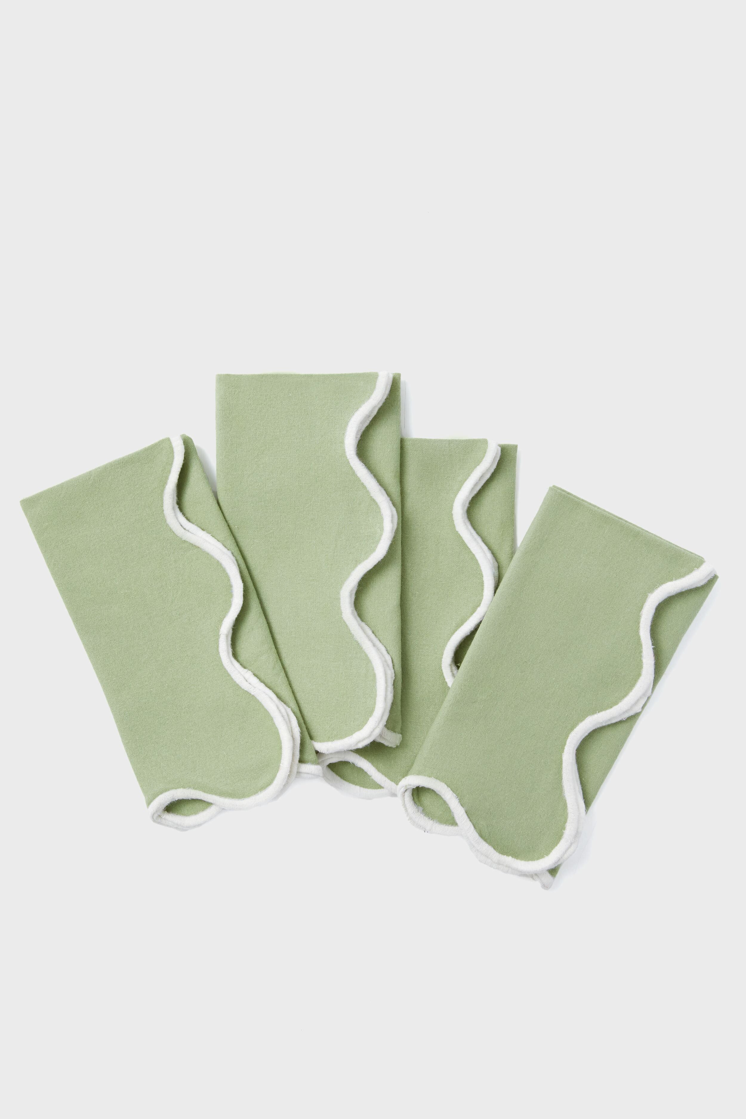 Sage and White Cotton Slub Scalloped Napkins Set of 4 | Tuckernuck (US)
