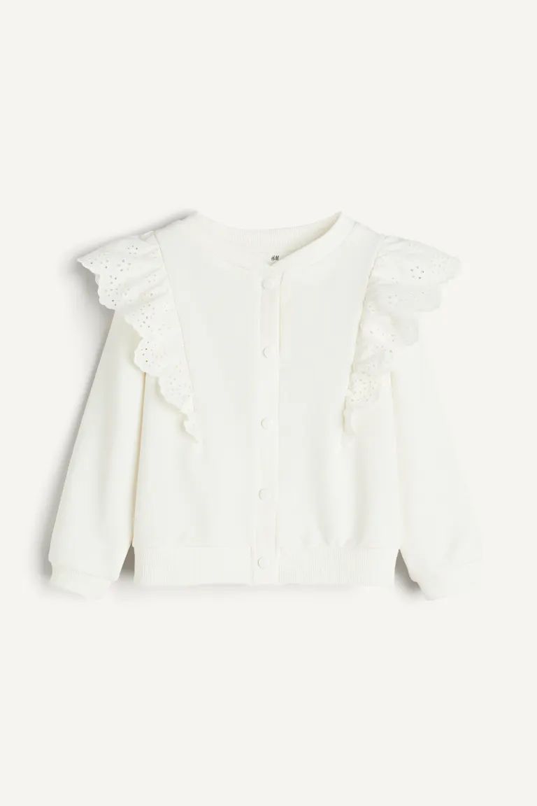 Ruffle-trimmed Sweatshirt Cardigan - White - Kids | H&M US | H&M (US + CA)