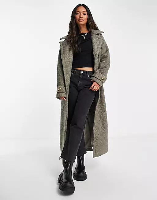 Pretty Lavish wrap tie boucle coat in slate gray | ASOS (Global)