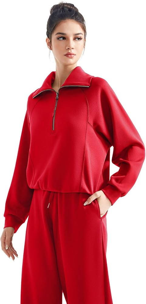 SUUKSESS Women 2 Piece Lounge Matching Set Wide Leg Sweatpant Half Zip Sweatshirt | Amazon (US)