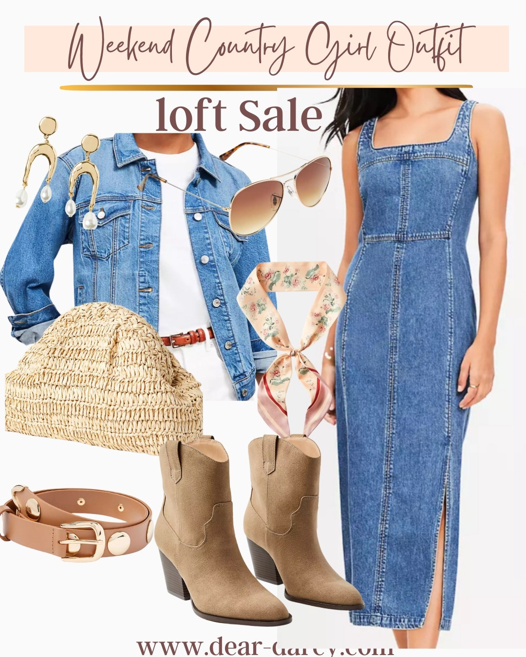 Stagecoach… concert season
Outfit idea

🚨loft sale

Everything is from life

Denim dress 
Cowboy boots 
Denim jacket 
Straw clutch 
Studded belt 
Great scarf
Sunnies 
Earrings 

#LTKFindsUnder50 #LTKStyleTip #LTKSaleAlert