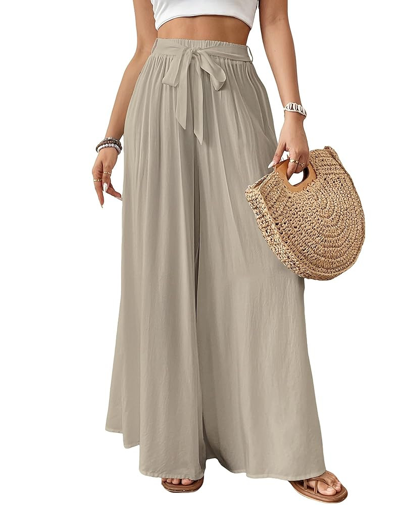 Bsubseach Wide Leg Pants Woman Flowy Floral Palazzo Pants for Women High Waisted Summer Casual Tr... | Amazon (US)