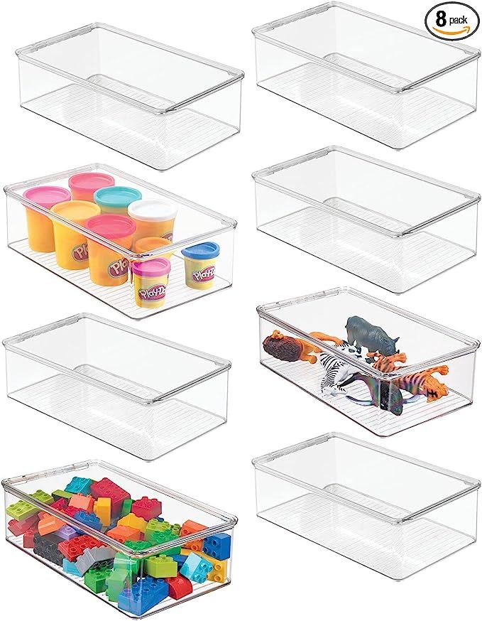 mDesign Plastic Playroom/Game Organizer Box Containers with Hinged Lid for Shelves or Cubbies, Ho... | Amazon (US)