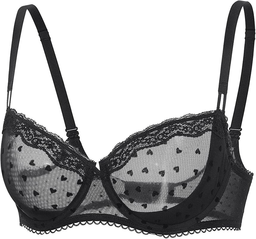 DOBREVA Women's Sexy Lace Bra Underwire Balconette Unlined Demi Sheer Plus Size | Amazon (US)