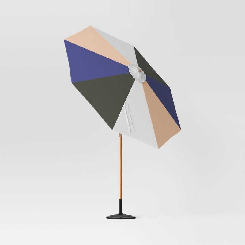 9' Round Color-Blocked Outdoor Patio Market Umbrella Basil with Teakwood Pole - Threshold™ | Target