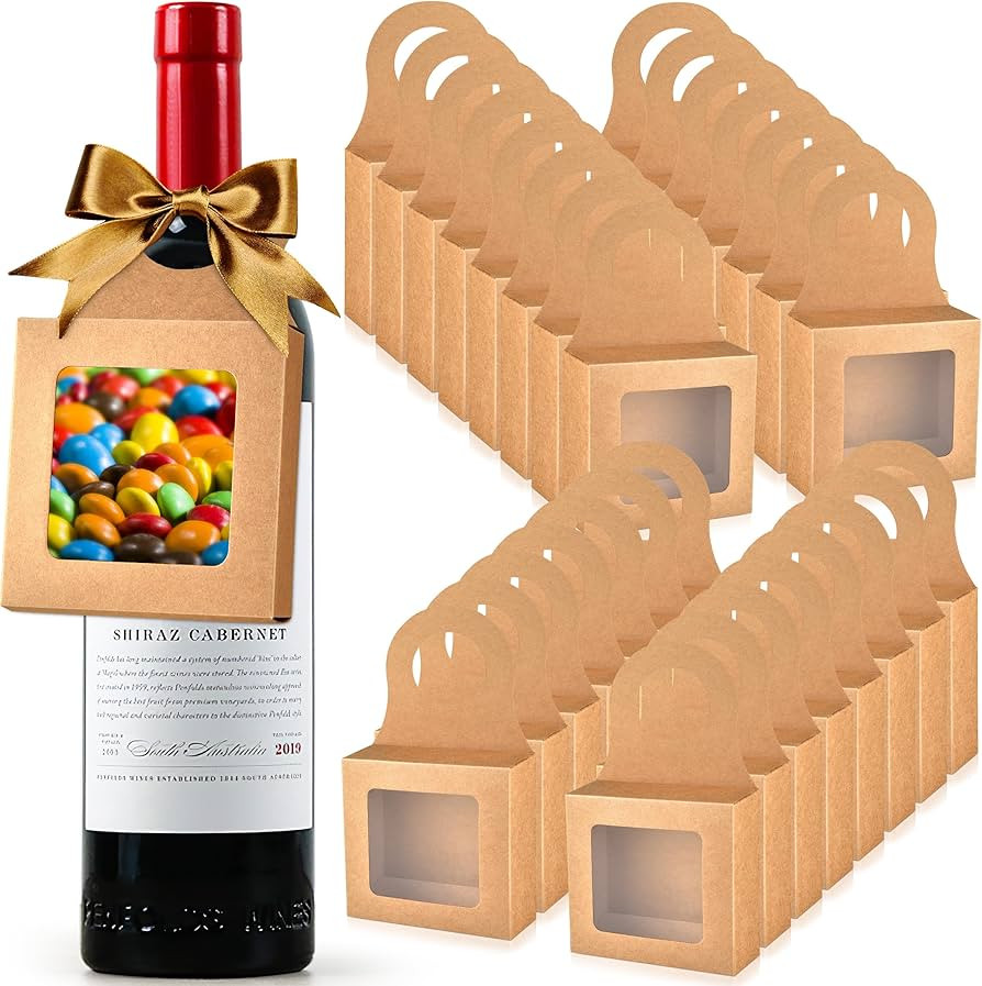 Mototo 30 PCS Kraft Paper Wine Bottle Boxes with Transparent Window Hanger Foldable Wine Bottle E... | Amazon (US)