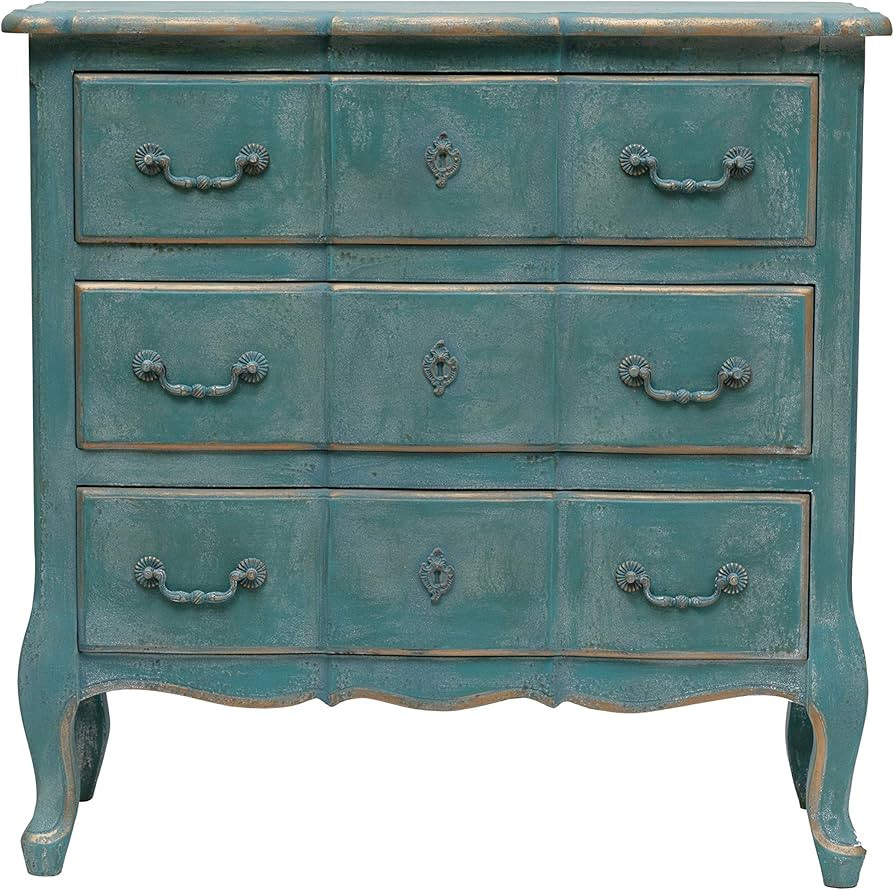 Creative Co-Op MDF & Fir Wood Dresser with 3 Drawers, Distressed Blue Cabinet | Amazon (US)