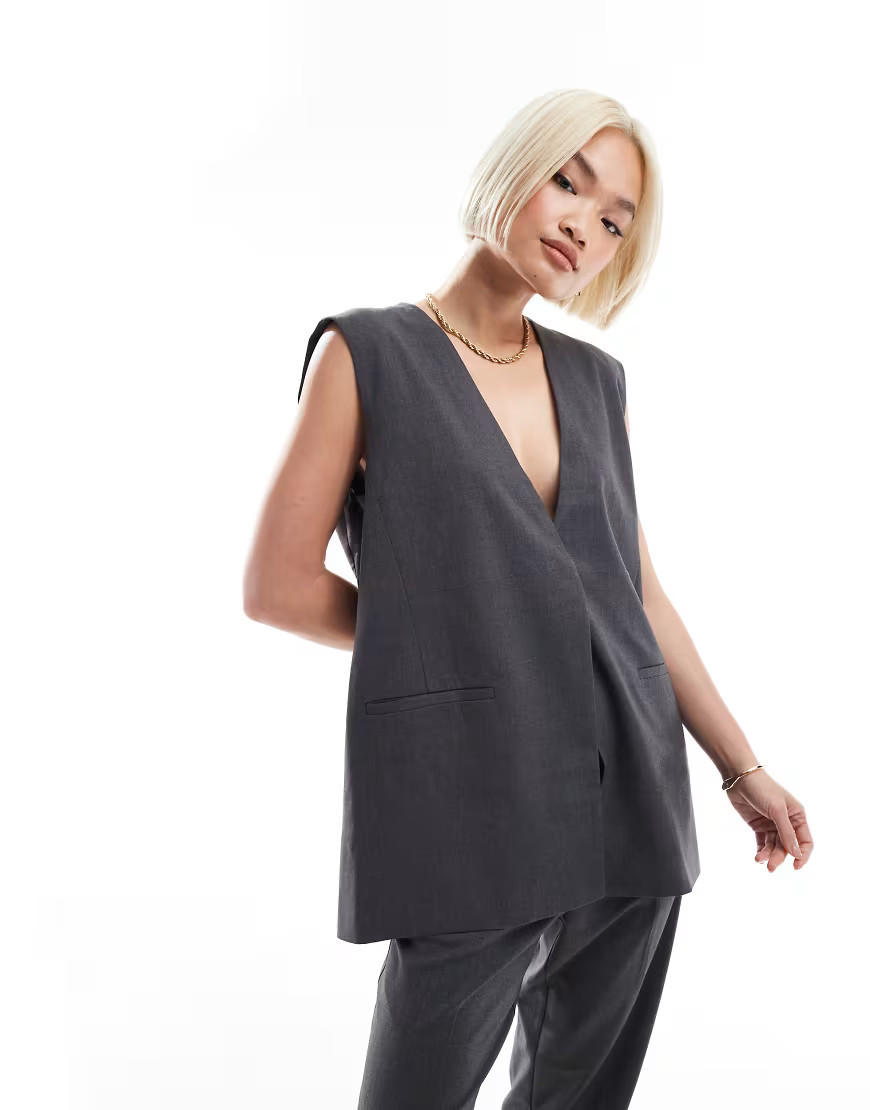 AWARE oversized tailored vest in dark gray - part of a set | ASOS (Global)