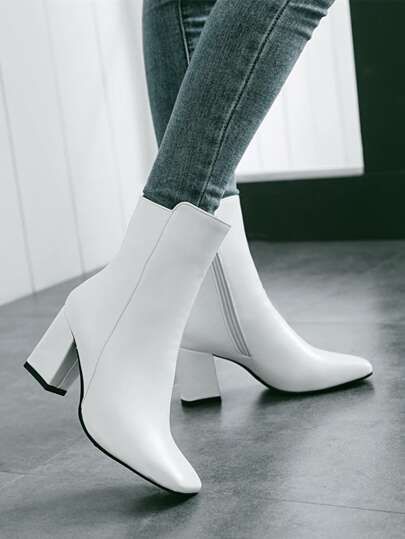 Minimalist Square Toe Side Zipper Classic Boots | SHEIN