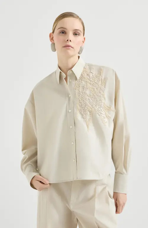 Brunello Cucinelli Shirt with dazzling seabed embroidery in Panama at Nordstrom, Size Large | Nordstrom