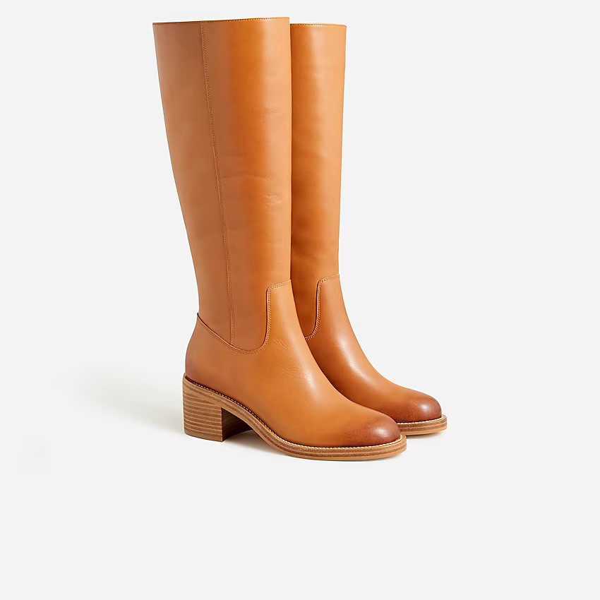 Knee-high stacked-heel boots in leather | J. Crew US