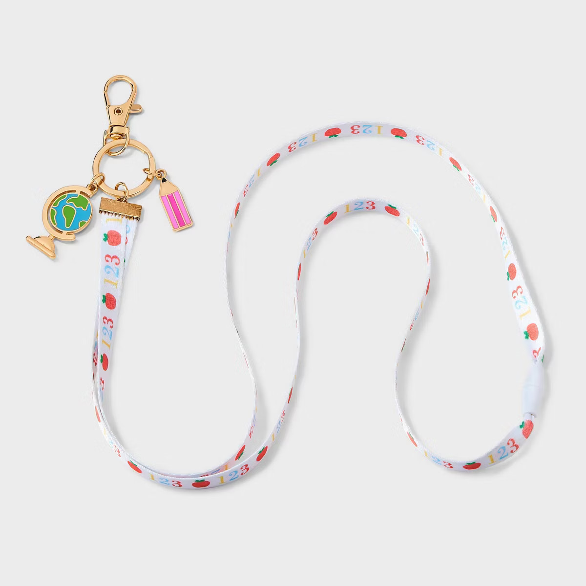 Teacher Apple and 123 Print with Charms Lanyard - Multicolor | Target