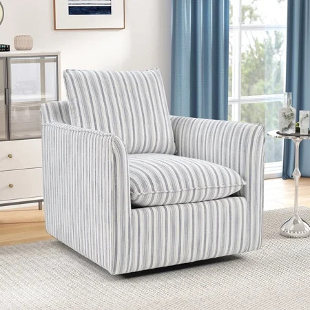 Ebello 360° Swivel Chair with Thick Padded Backrest Cushion – Fabric Square Accent Chair for Living Room, Bedroom, Office – Fully Assembled, Black Stripe | Walmart (US)