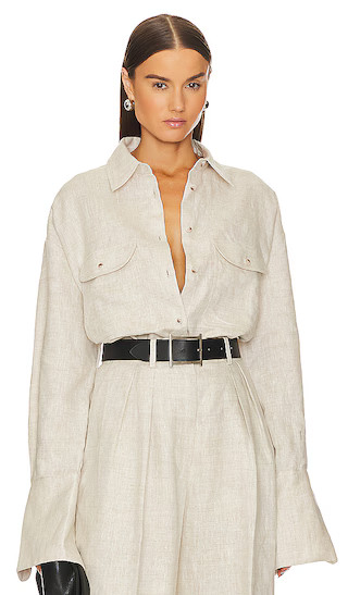Linen Button Down Shirt in Natural Linen | Revolve Clothing (Global)