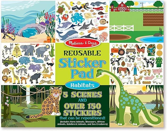 Melissa & Doug Reusable Sticker Pad: Habitats - 150+ Reusable Animal Stickers, For Kids Ages 4+ -... | Amazon (US)