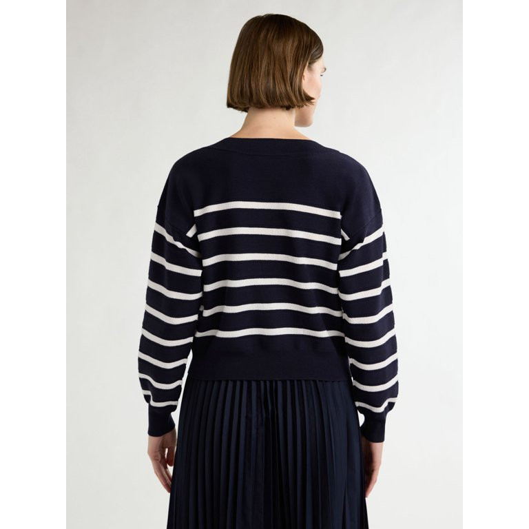 Free Assembly Women’s and Women's Plus Cropped Button Shoulder Sweater with Long Sleeves, Light... | Walmart (US)