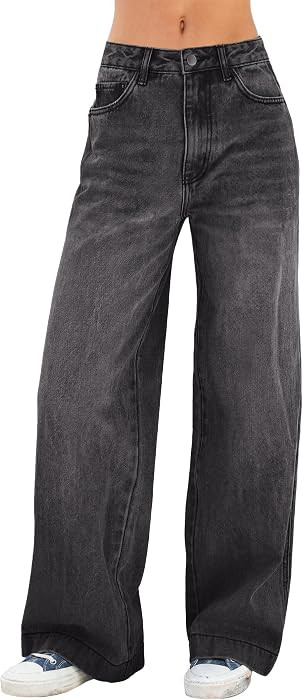 EMMIOL Women's 2026 Wide Leg Jeans Distress High Waist Stretchy Baggy Denim Pants Trousers Clothi... | Amazon (US)