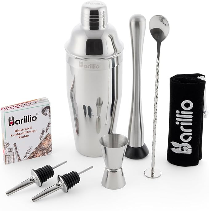 Barillio Mixology Bartender Kit - 8-Pc Stainless-Steel Travel Cocktail Shaker Set with Bag - Bar ... | Amazon (US)
