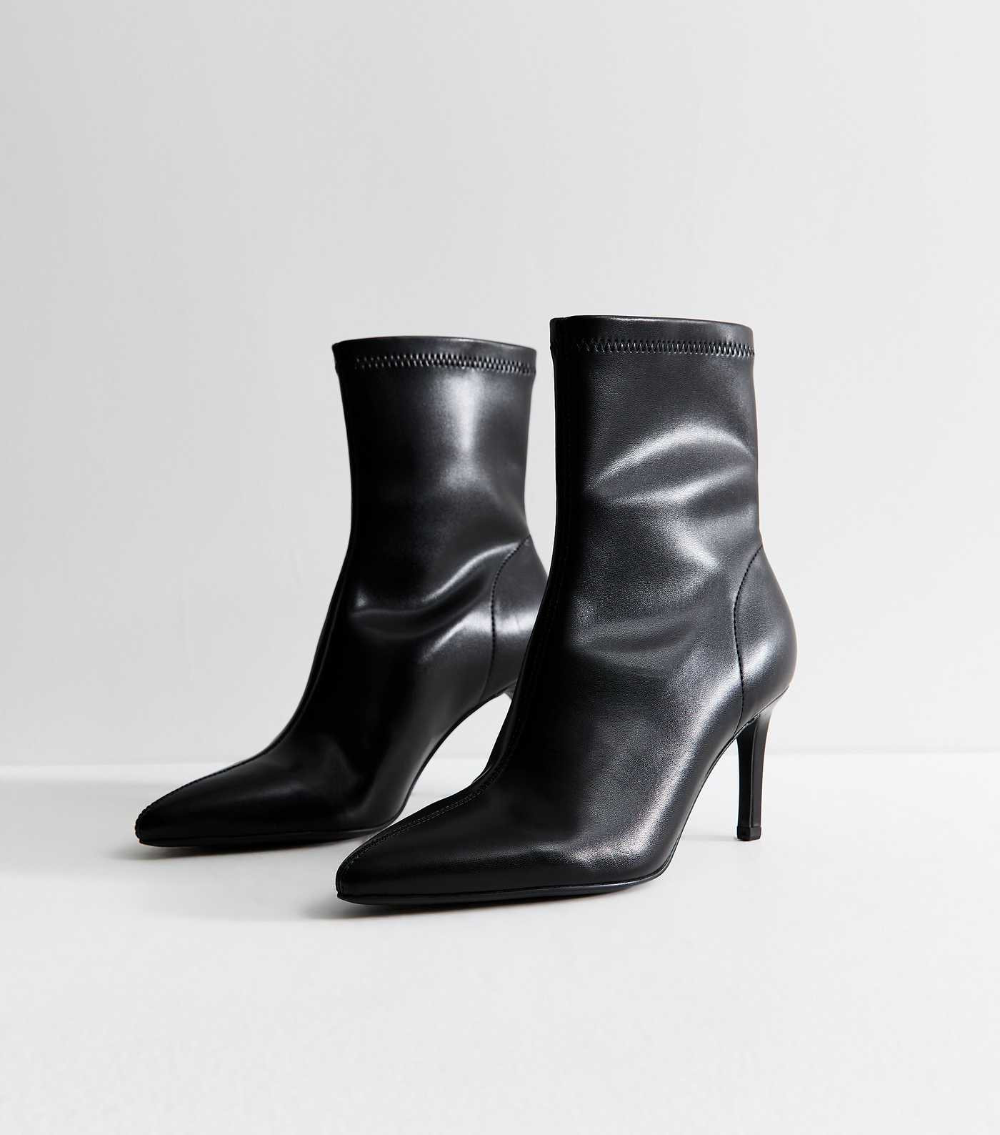 Black Faux Leather Pointed Sock Stiletto Ankle Boots | New Look | New Look (UK)