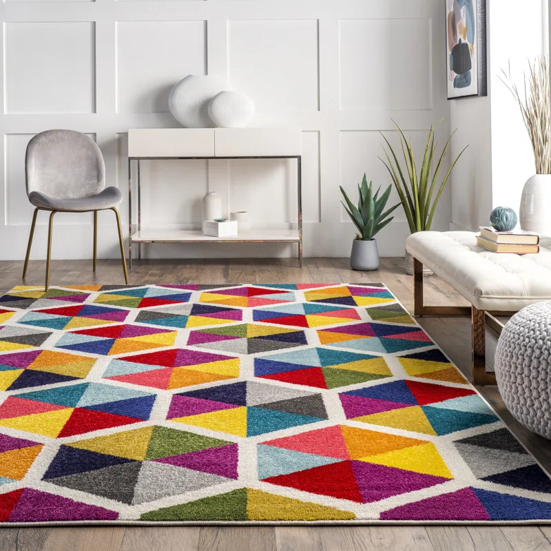 Sesto Geometric Power Loom Performance Pink/Yellow/Blue/Black Rug | Wayfair North America