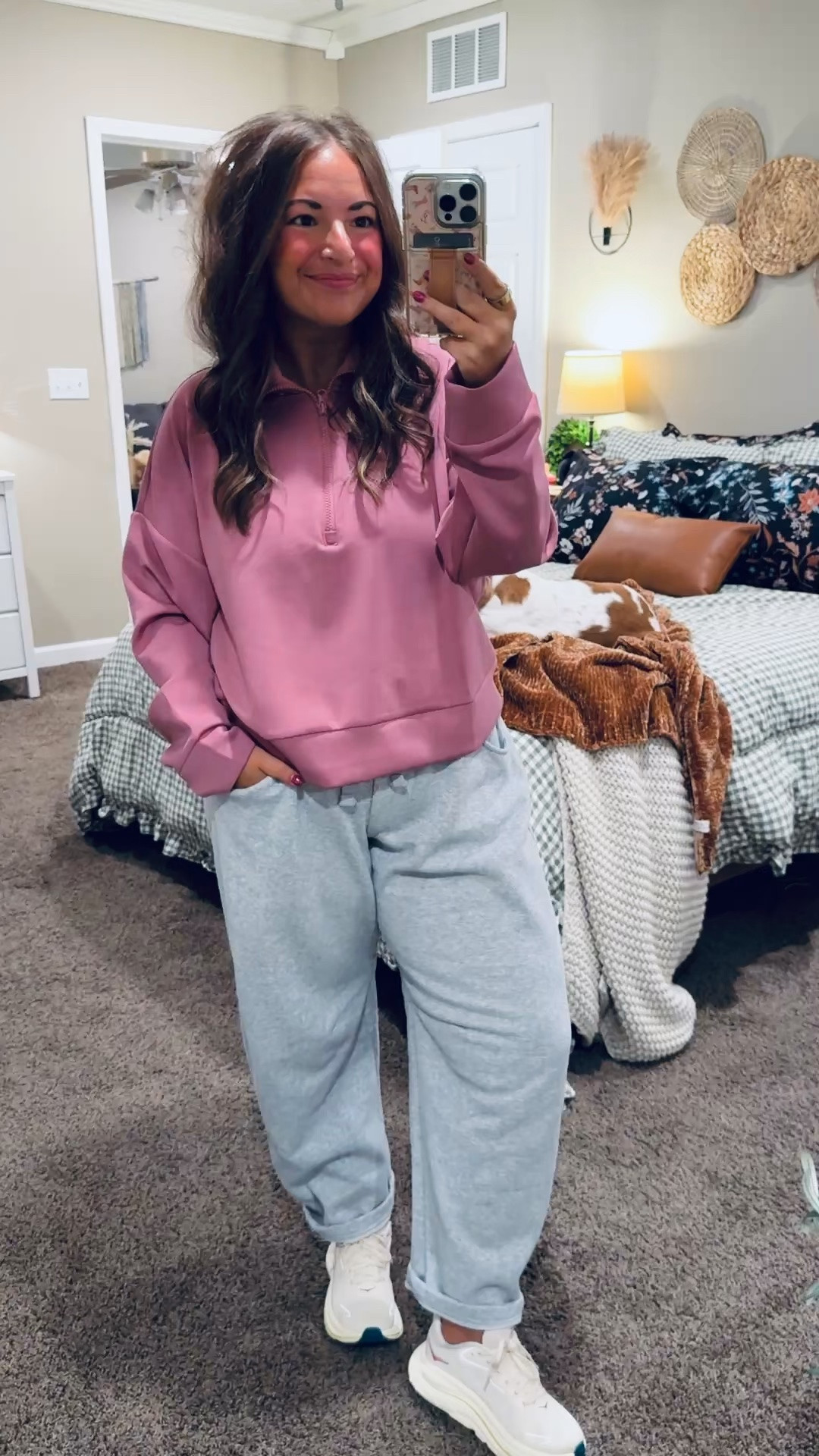 A little pink for your off-duty days! 🩷 This Walmart half-zip & gray joggers make the cutest casual combo. Add sneakers & bring on the weekend!

hokas: fit oversized // wearing a 4
joggers: fit oversized // wearing a medium
quarter zip: fits true to size // wearing a large

#LTKootd #LTKMidsize