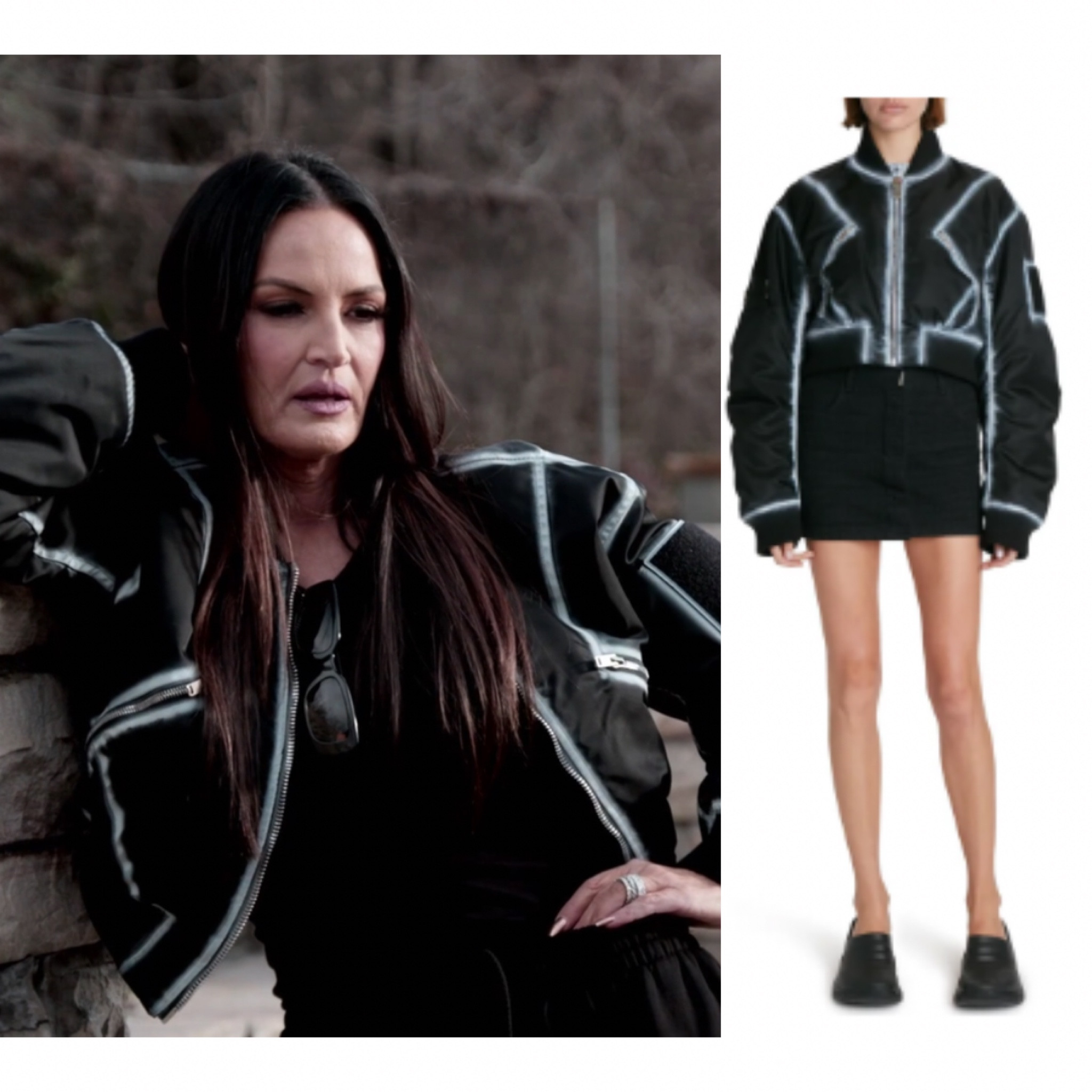 Lisa Barlow’s Black and White Spray Paint Bomber Jacket