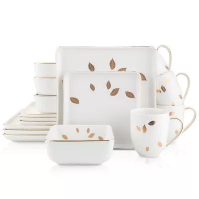 Stone Lain Gold Leaf 16-Piece Dinnerware Set in White | Bed Bath & Beyond | Bed Bath & Beyond