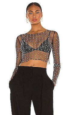 Beach Bunny Look and Glisten Pearl Mesh Top in Black from Revolve.com | Revolve Clothing (Global)